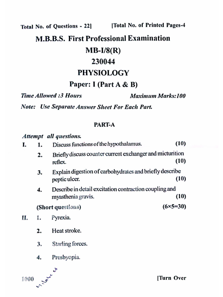 Physiology Paper I | PDF