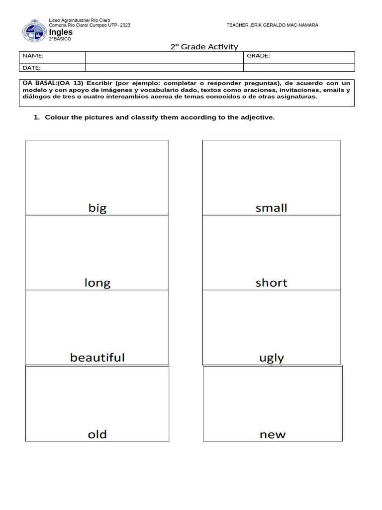 Actividades de Inglés 2° Básico 2023 | PDF