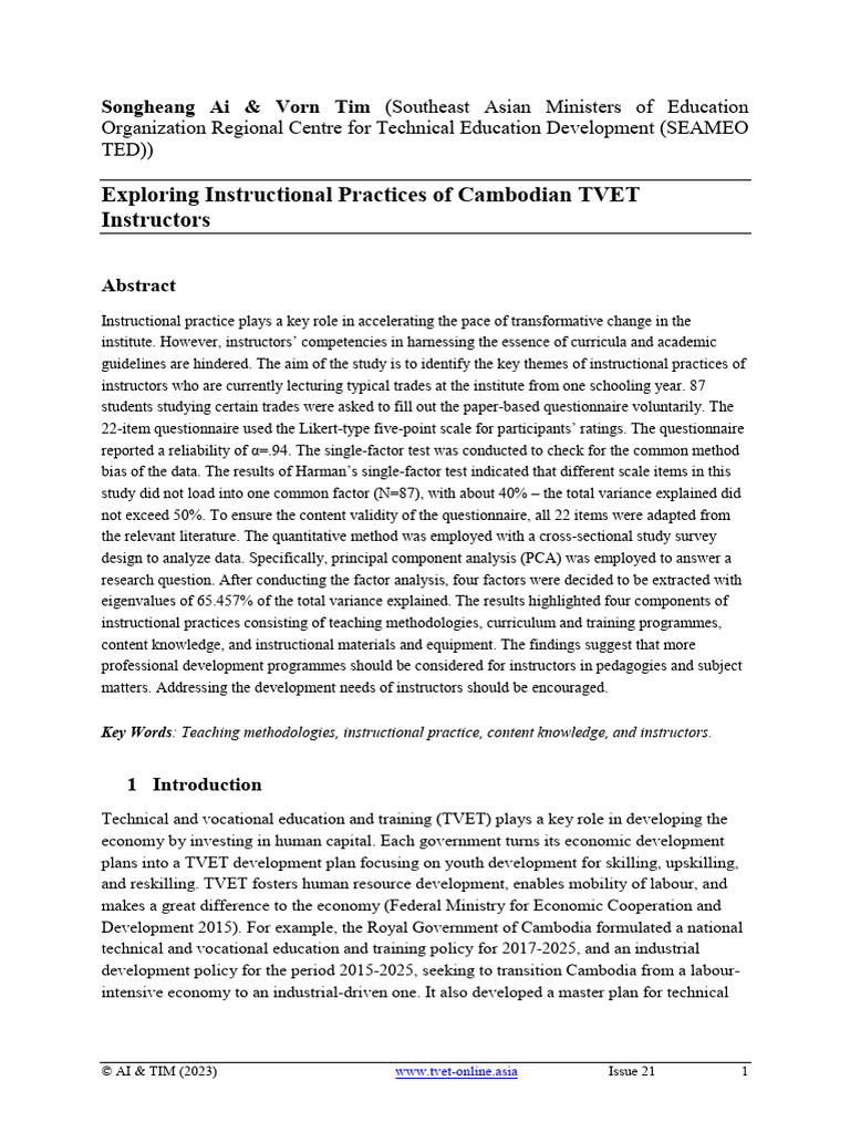 Cambodian TVET Instructors' Practices | PDF | Vocational Education ...