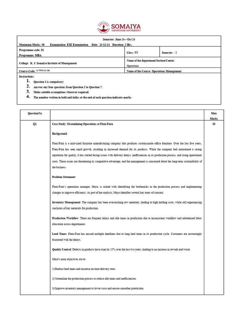 13 11 24 Mba Sem I Operations Management Prof Pramod S | PDF | Lean ...