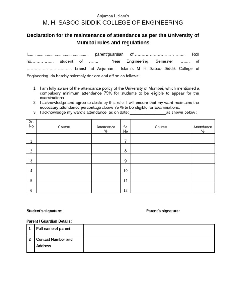 College Attendance Declaration Form | PDF
