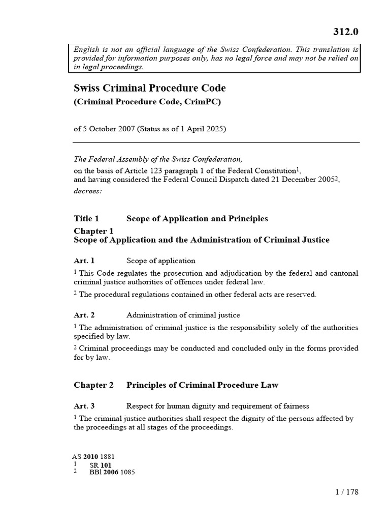Swiss Criminal Procedure Code Overview | PDF | Prosecutor | Criminal ...