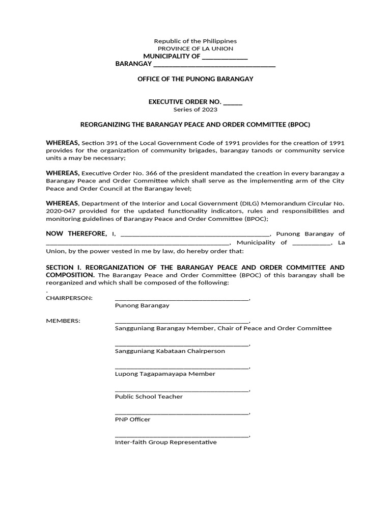 Reorganizing the Barangay Peace Committee | PDF | Justice | Crime ...