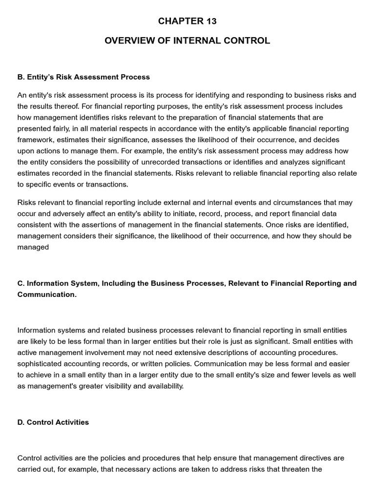 Internal Control and Risk Assessment | PDF | Internal Control | Risk ...