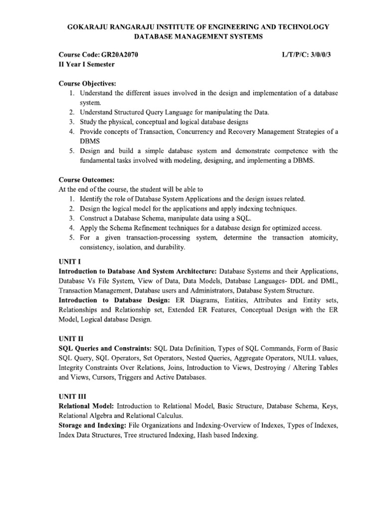 DBMS Syllabus | PDF