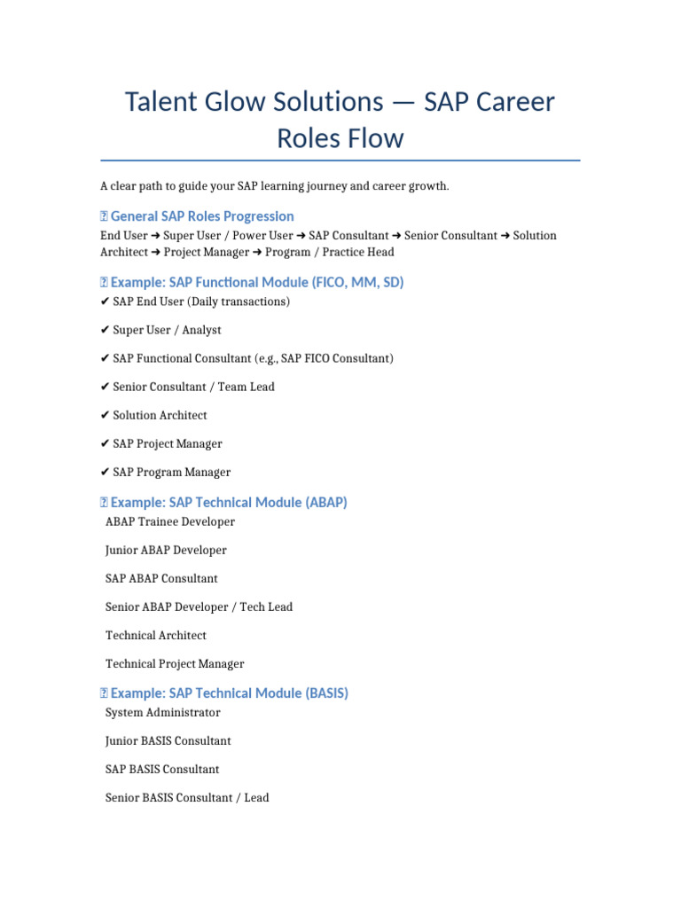 Talent Glow Solutions SAP Roles Flow | PDF