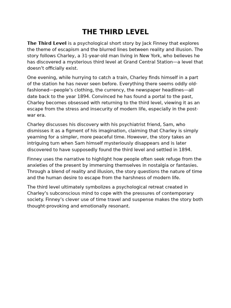 Escapism in Finney's The Third Level | PDF
