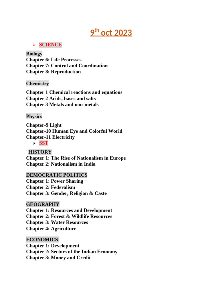 Comprehensive Study Guide for Class 9 | PDF