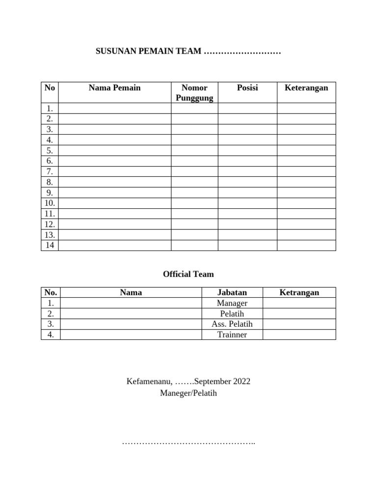 Susunan Pemain Team | PDF