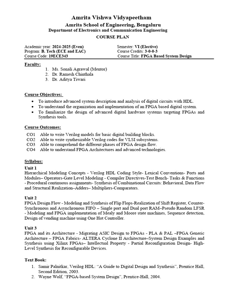 FPGA Based System Design Course Plan | PDF | Field Programmable Gate ...