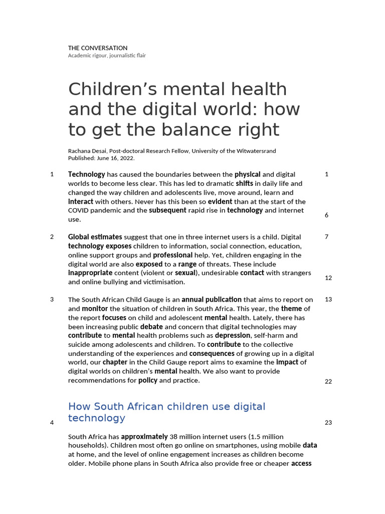 Children's Mental Health in Digital Age | PDF | Social Media | Popular ...