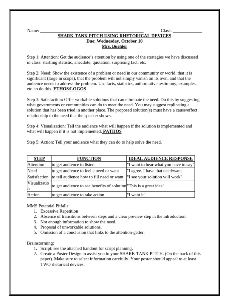 Shark Tank Pitch Project Guidelines | PDF
