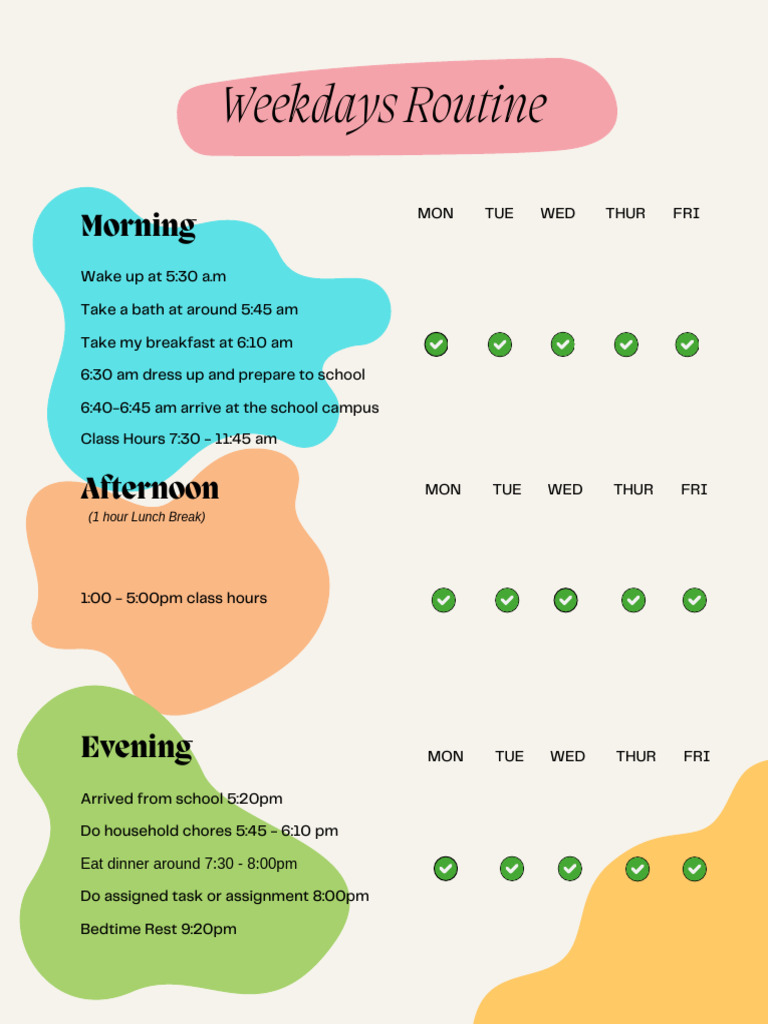 Weekly Routine Breakdown: Weekdays & Weekends | PDF