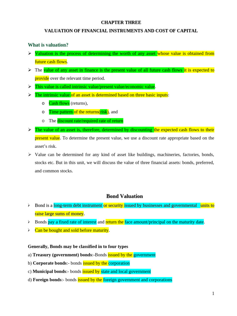 Valuation of Financial Instruments | PDF | Bonds (Finance) | Cost Of ...