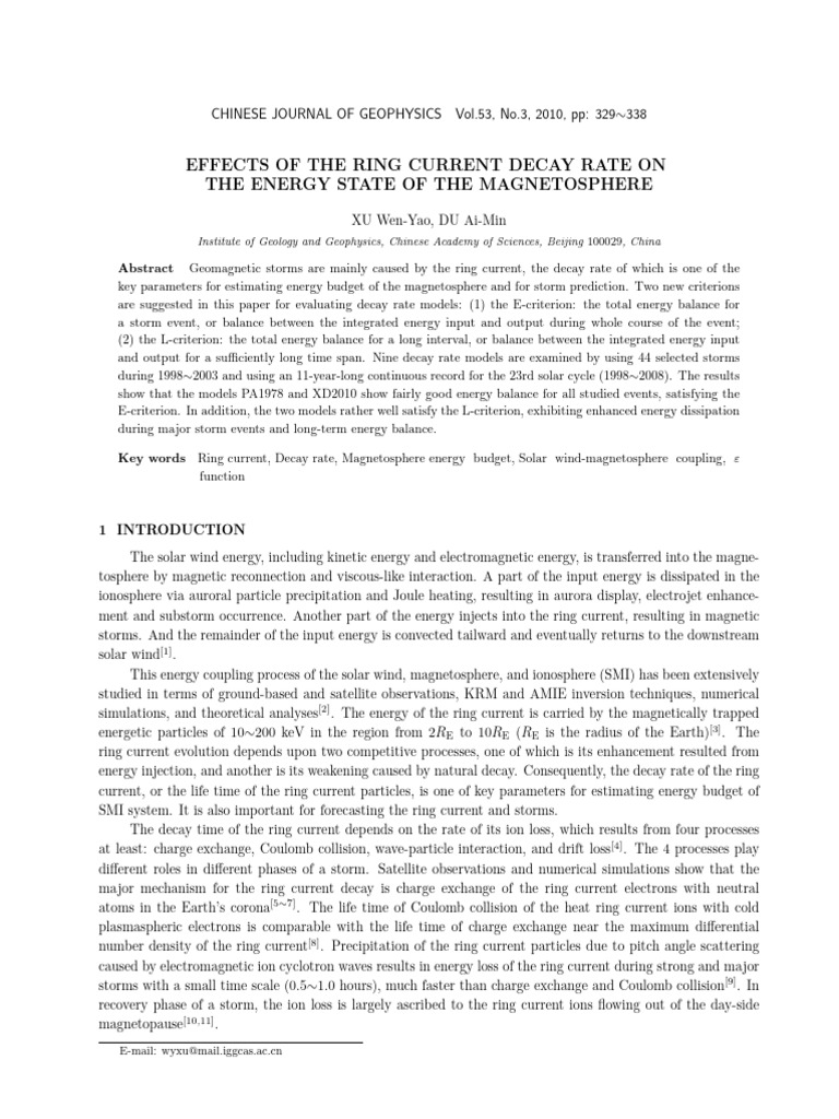 Effects of The Ring Current Decay Rate On The Energy State of The ...