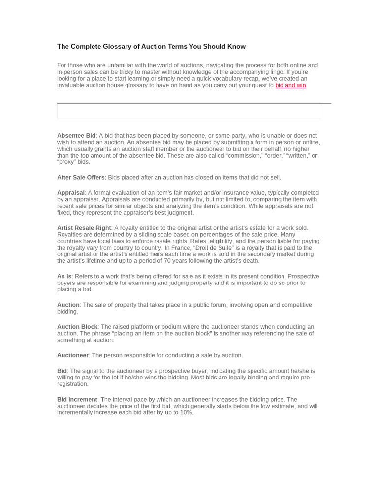 Essential Auction Terms Explained | PDF | Auction