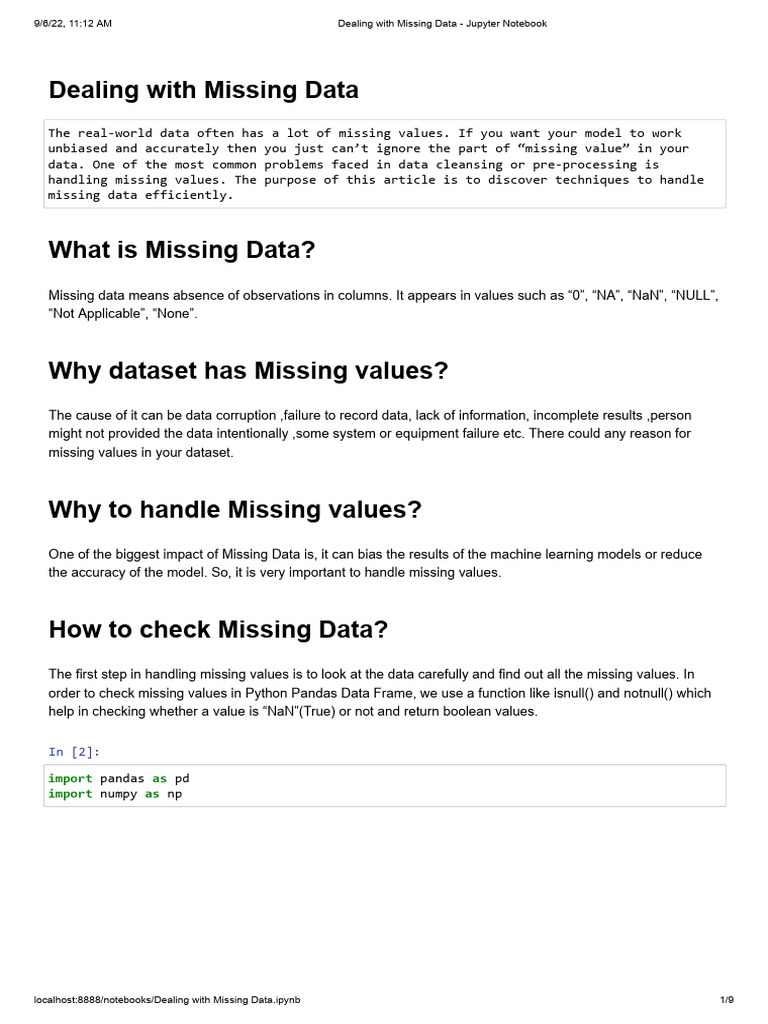 Dealing With Missing Data - Jupyter Notebook | PDF | Median ...