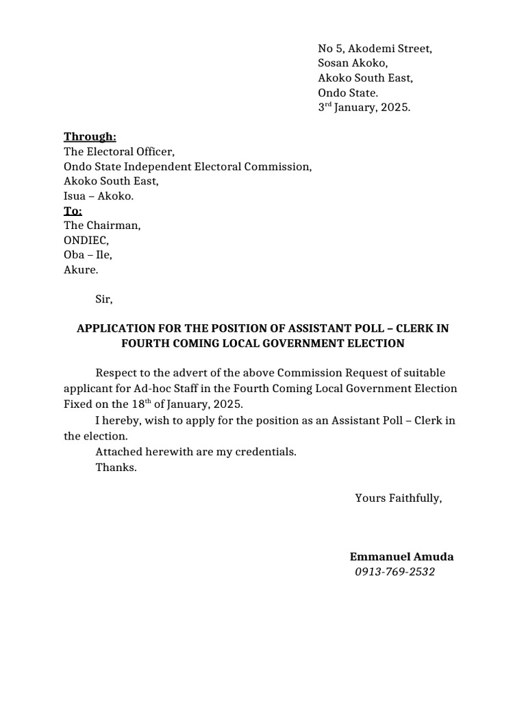 Photo inspiration: Application For Assistant Poll Clerk 2025 Photo Inspiration