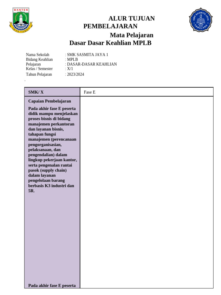 Tujuan Pembelajaran MPLB SMK 2023 | PDF