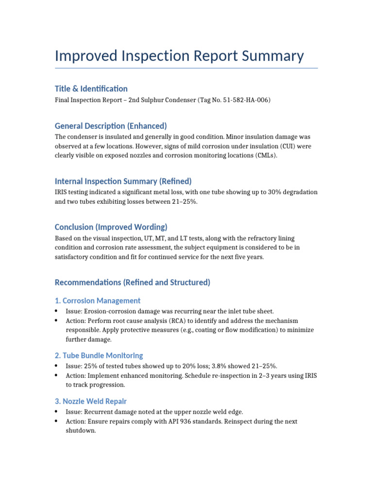 Improved Inspection Report Summary | PDF
