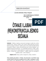 Nebojša Kovačević: Čitanje I Ljubav - (Re) Konstrukcija Jednog Sećanja