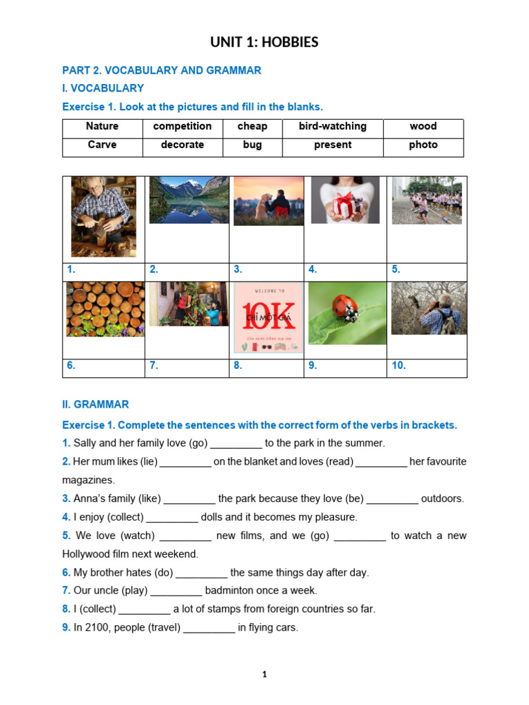 Hobbies Vocabulary and Grammar Exercises | PDF | Hobbies