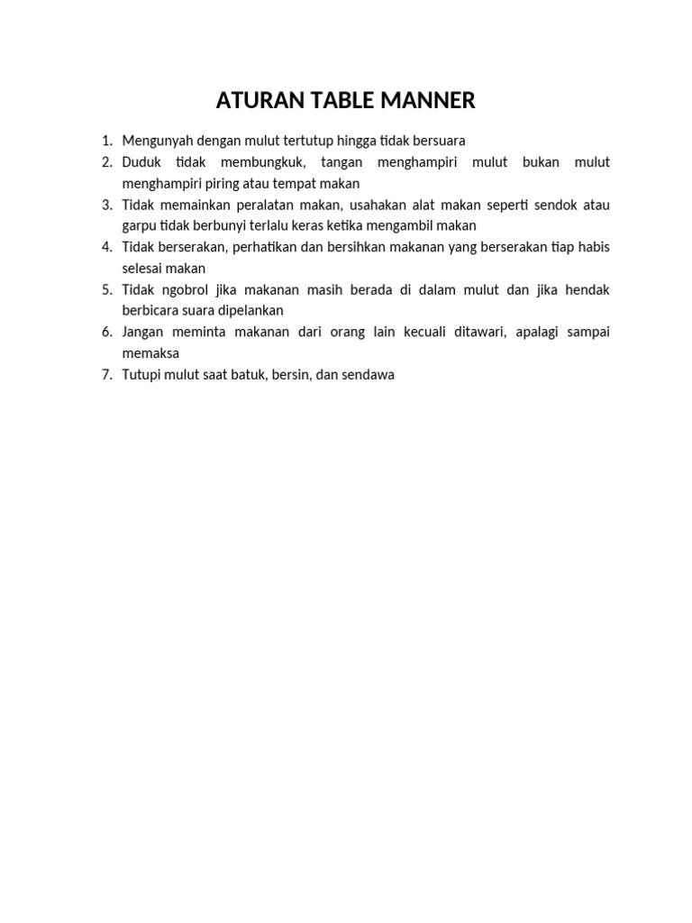 Aturan Etika Table Manner | PDF