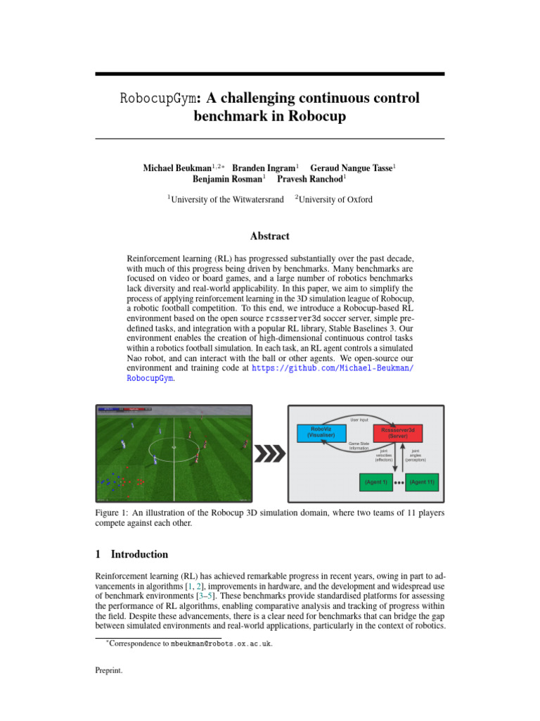 RobocupGym - A Challenging Continuous Control Benchmark in Robocup ...