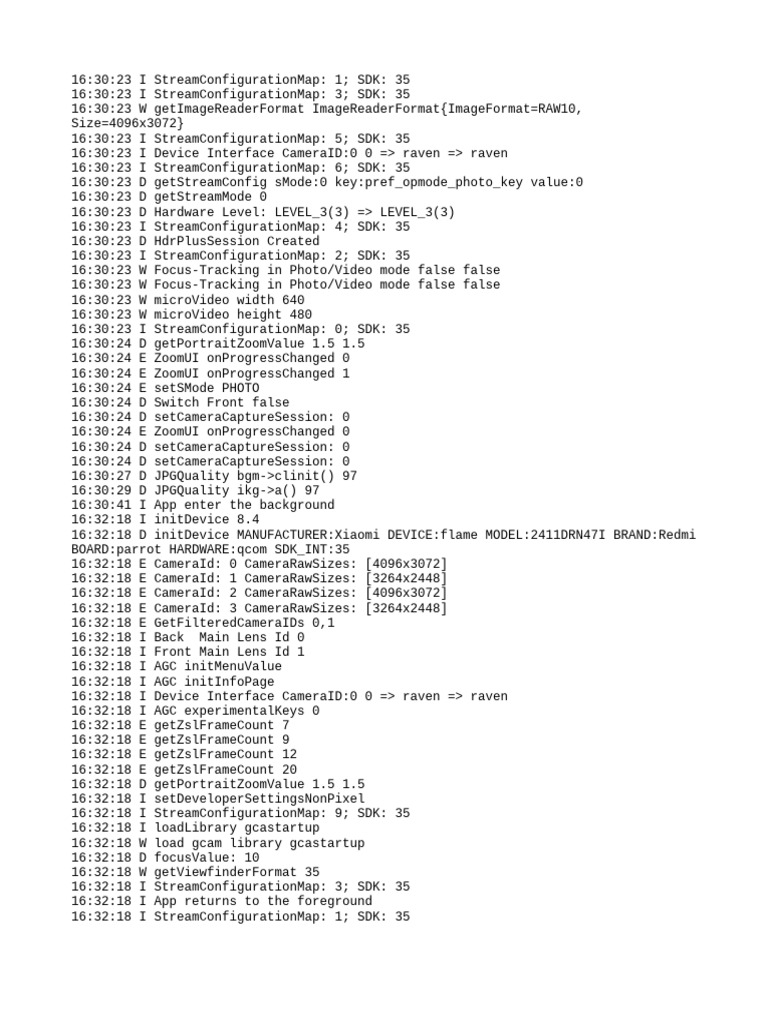 Camera Configuration Log for Xiaomi | PDF | Software Development Kit ...