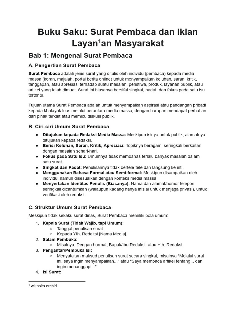 Contoh Surat Pembaca dan Iklan Masyarakat | PDF