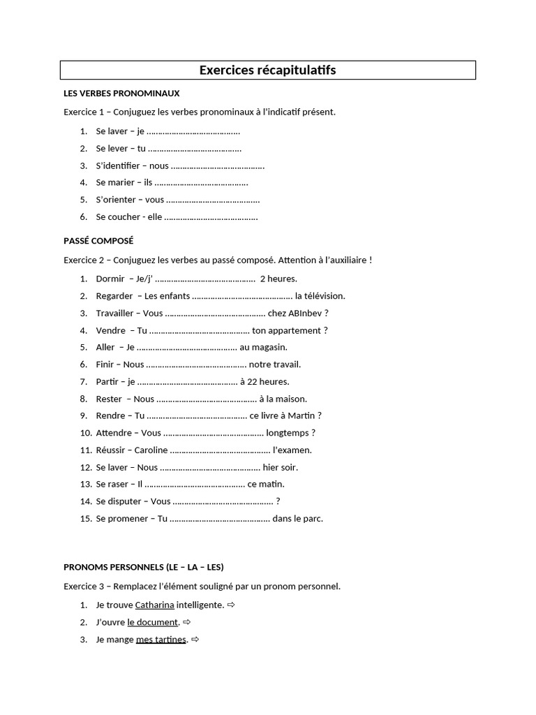 Exercices sur les verbes pronominaux | PDF | Mayonnaise | Linguistique