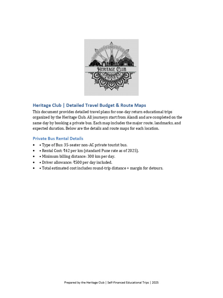 Heritage Club One-Day Trip Plans 2025 | PDF | Fare | Land Transport