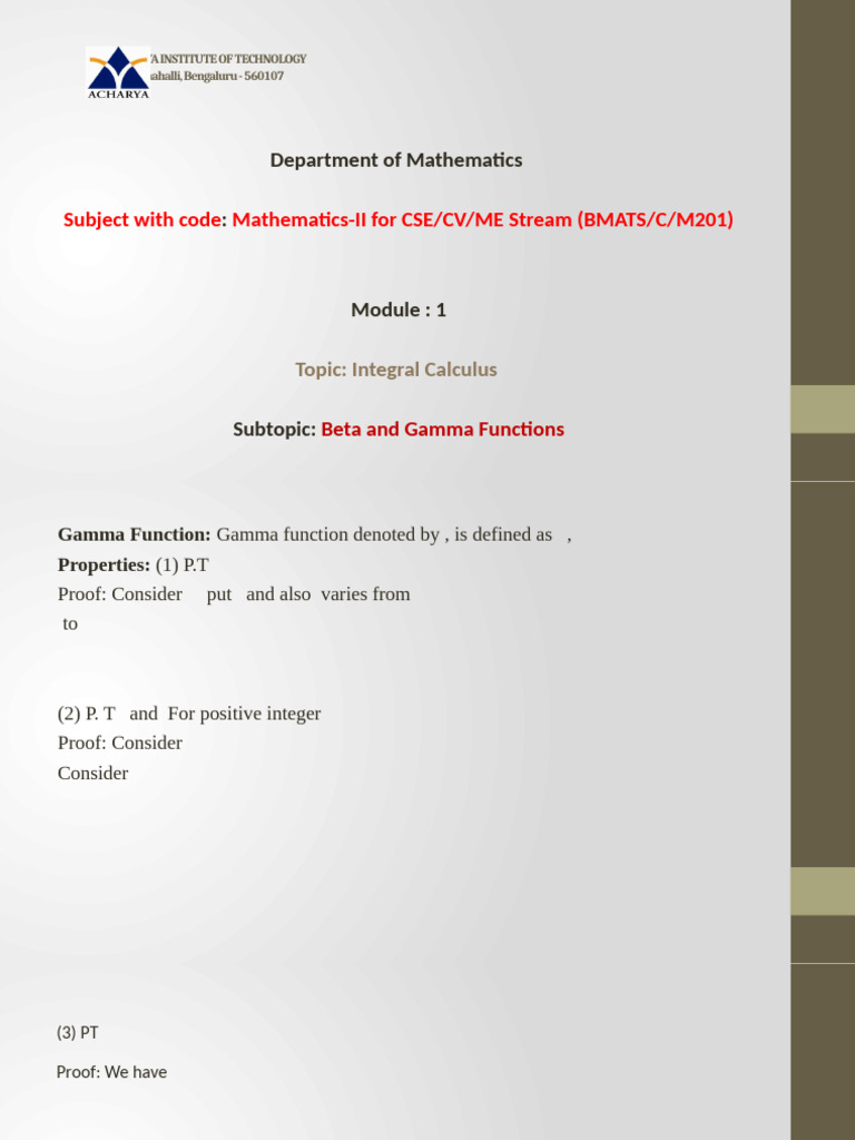 Module 1 - Integral Calculus and Beta Gamma Functions - PPT ...