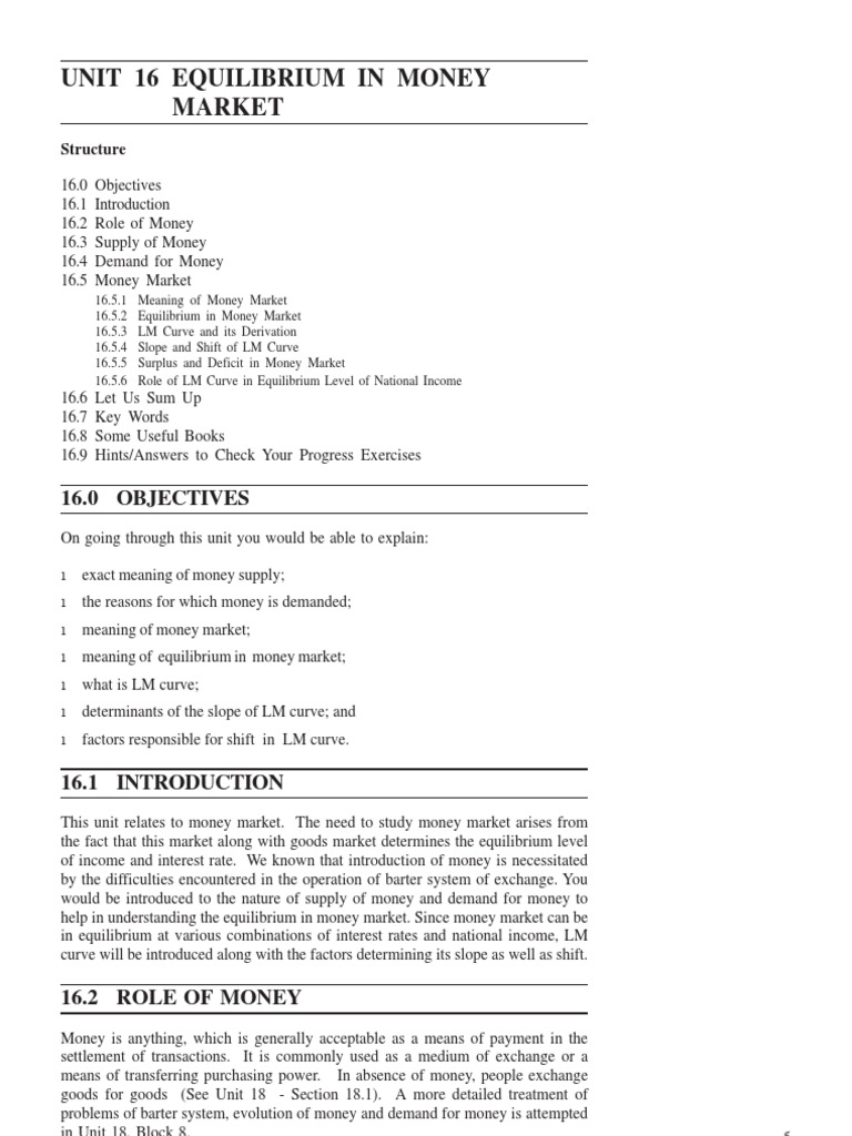Unit 16 Equilibrium in Money Market: 16.0 Objectives | PDF | Money ...