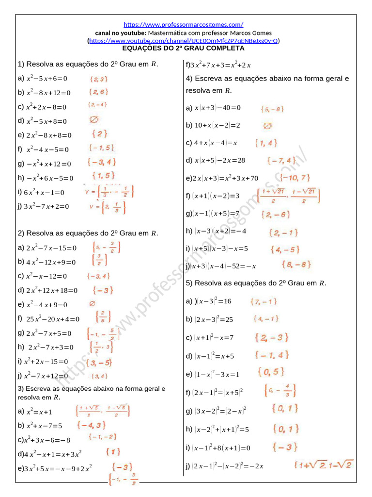 Equações do 2º Grau: Resolução Completa | PDF