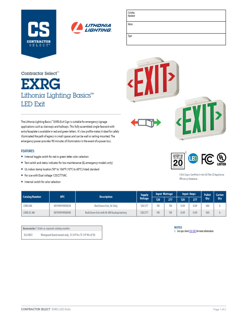 Lithonia EXRG LED Exit Sign Overview | PDF | Electricity | Electrical ...