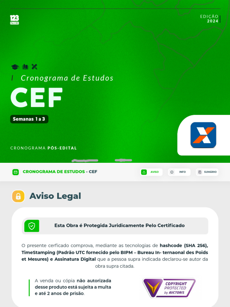Cronograma de Estudos CEF 2024 | PDF | Juros | Mediana (Estatística)