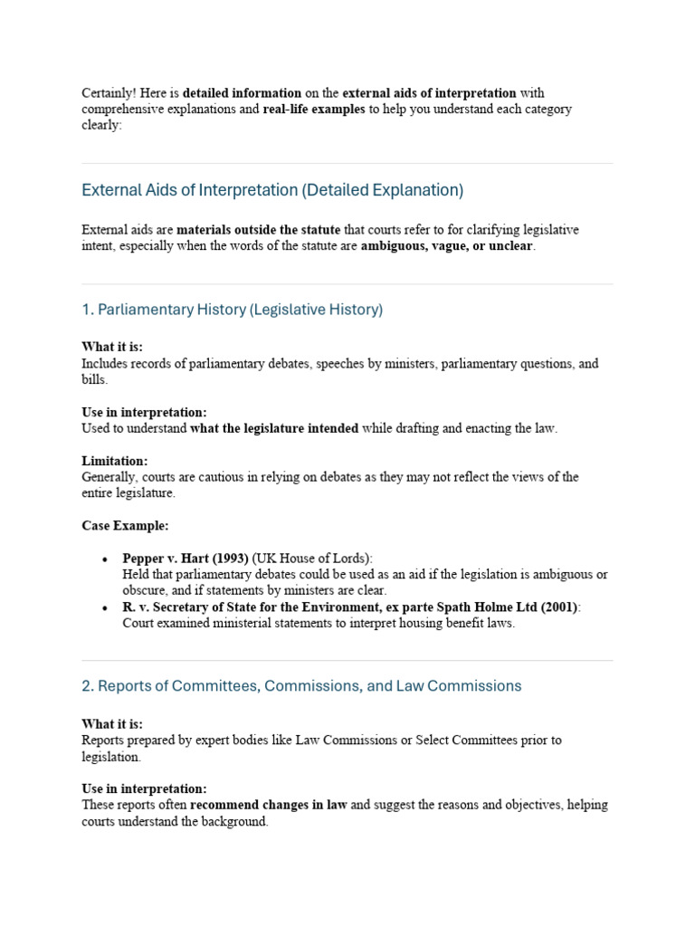 External Aids to Interpretation Explained | PDF | Precedent | Common Law