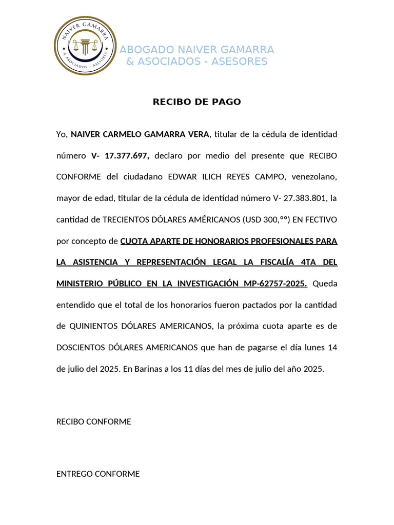 RECIBO de Pago EDWAR ILICH REYES CAMPO | PDF