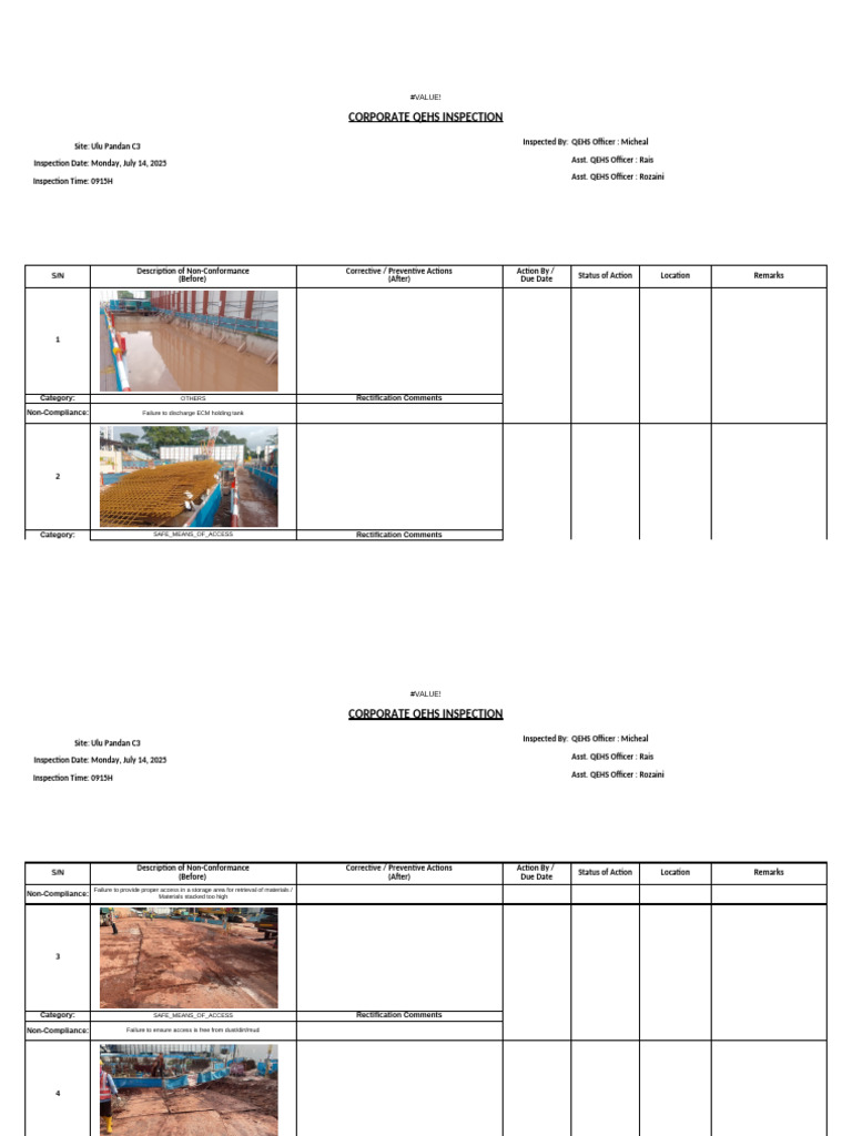 QEHS Inspection 14072025 - Ulu Pandan C3 Site Closure | PDF | Safety