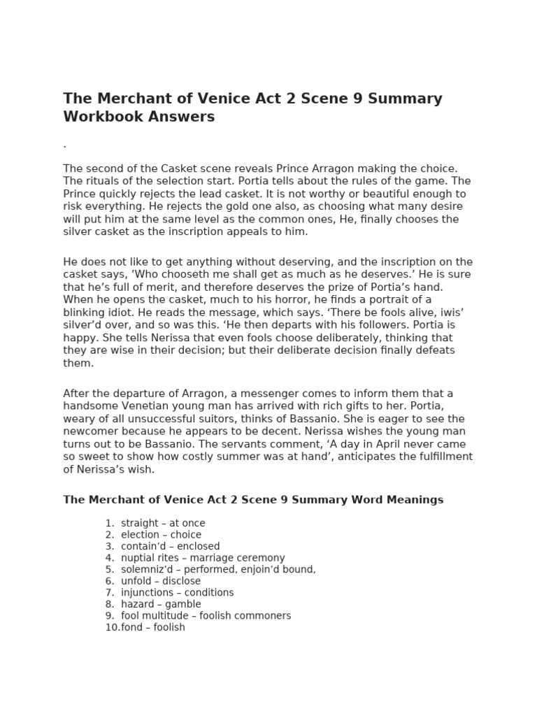 Act 2 Scene 9: Arragon's Casket Choice | PDF | The Merchant Of Venice