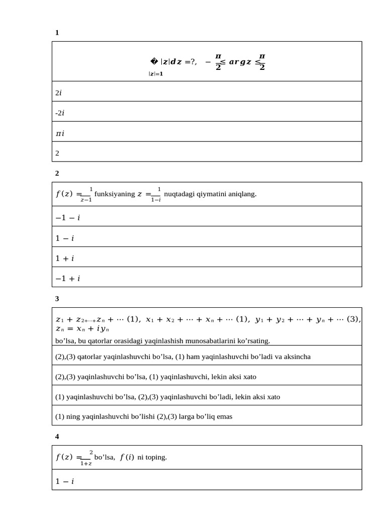KO'FN Bo'Yicha Test Matematika 3 K 6-Sem.128 | PDF