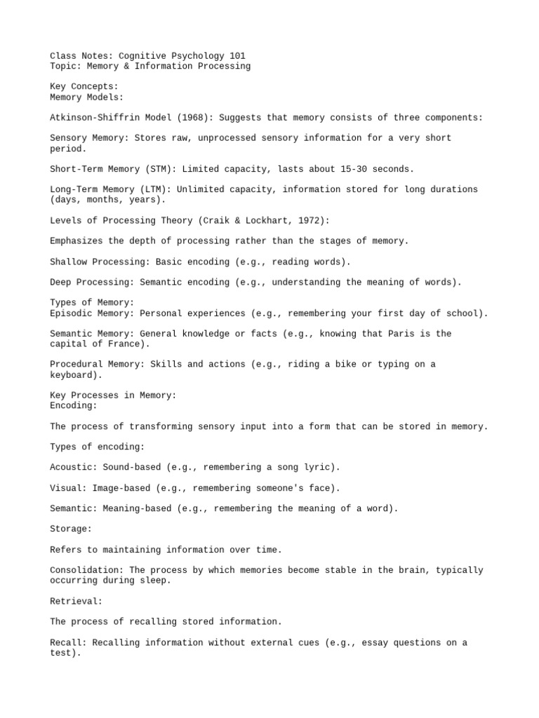 Class Notes 1 | PDF | Memory | Recall (Memory)