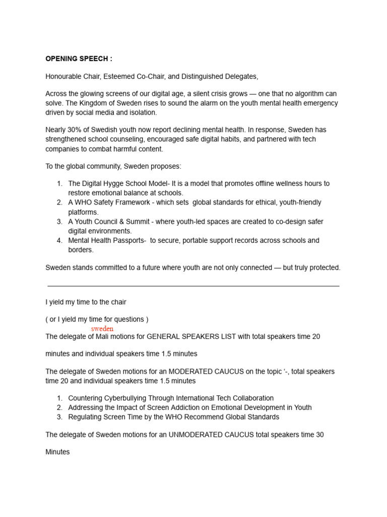 Sweden's Proposal for Youth Mental Health | PDF | Mental Health ...