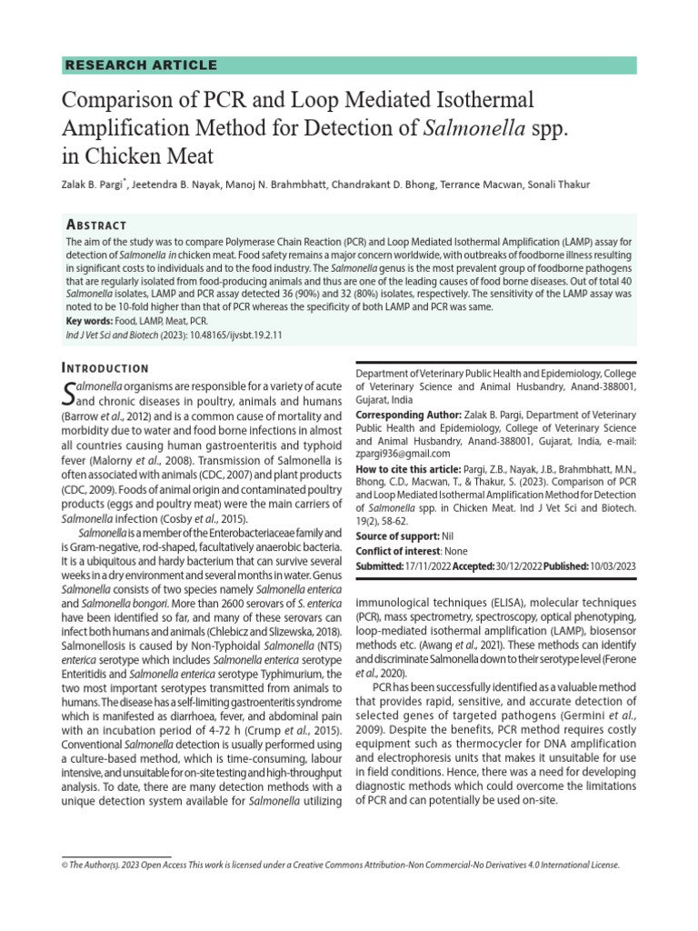 PCR vs LAMP for Salmonella Detection | PDF | Polymerase Chain Reaction ...