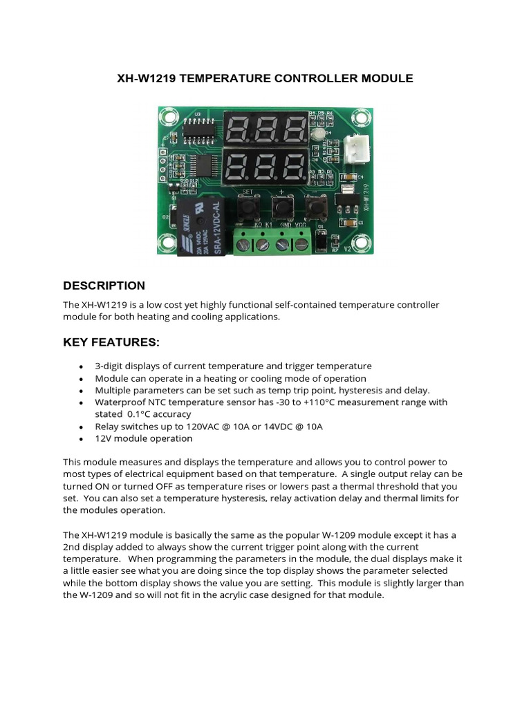 XH-W1219 Temperature Controller Guide | PDF | Electrical Connector | Relay