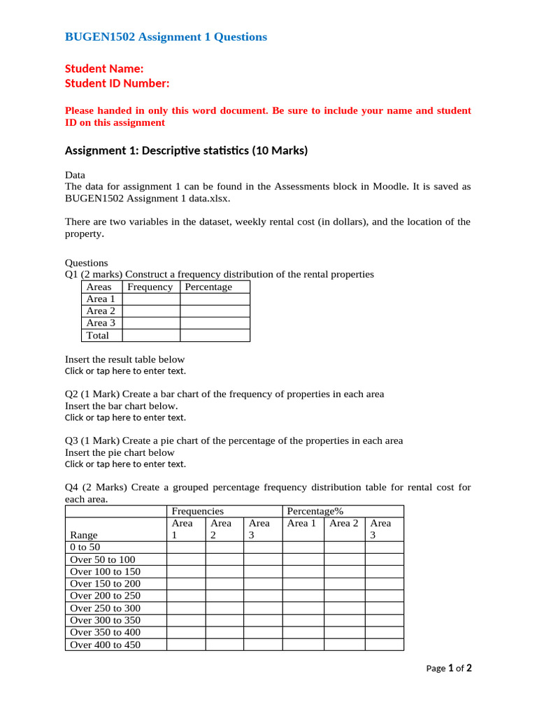 BUGEN1502 Assignment 1: Stats Analysis | PDF | Statistical Analysis ...