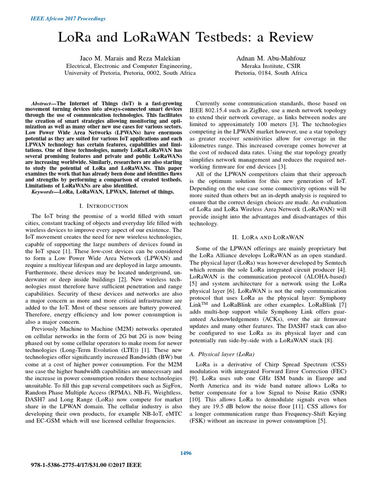 LoRa and LoRaWAN Testbed Review | PDF | Computer Network | Internet Of ...