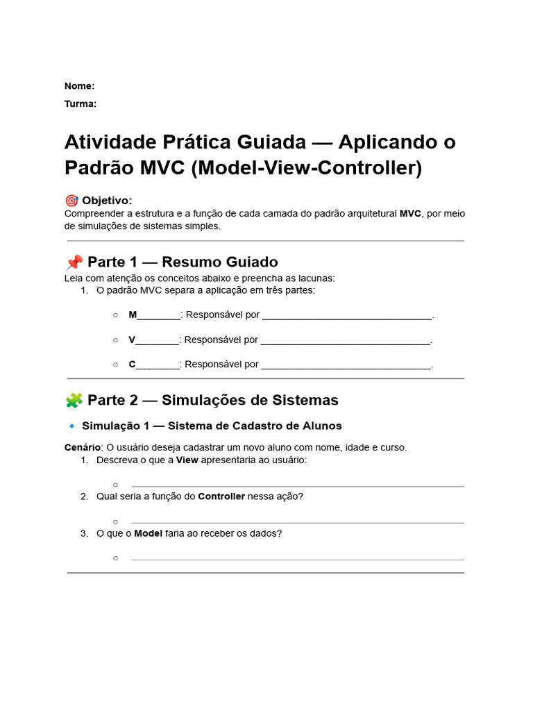 Atividade Pr-Tica Guiada - Aplicando o Padr-O MVC (Model-View ...