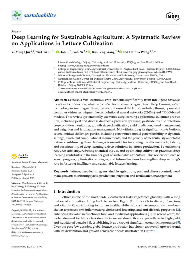 Sustainability 17 03190 | PDF | Deep Learning | Agriculture
